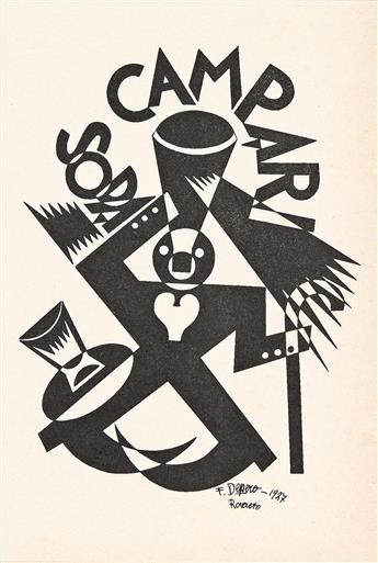 FORTUNATO DEPERO (1892-1960).  CAMPARI / DAVIDE CAMPARI & C. Group of 4 small woodcuts. Circa 1927. Woodcut, 6½x4¼ inches, 16½x10¾ cm.